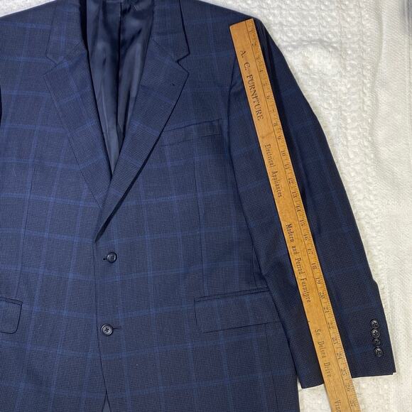 Jos A Bank Men Size 48L Navy & Black Window pane Plaid 3%Linen 43%Wool Blazer - Picture 10 of 12